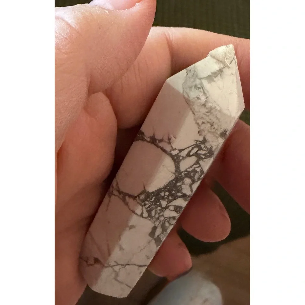 White Howlite Crystal Point Tower Obelisk White Excellent Polished